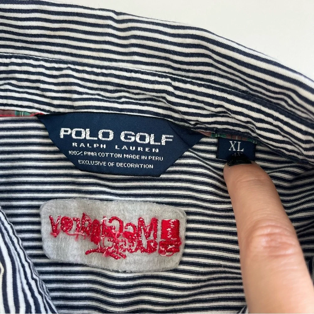 Polo Golf Ralph Lauren Men's Navy White Stripe‎ Short Sleeve Polo Pima Cotton XL
